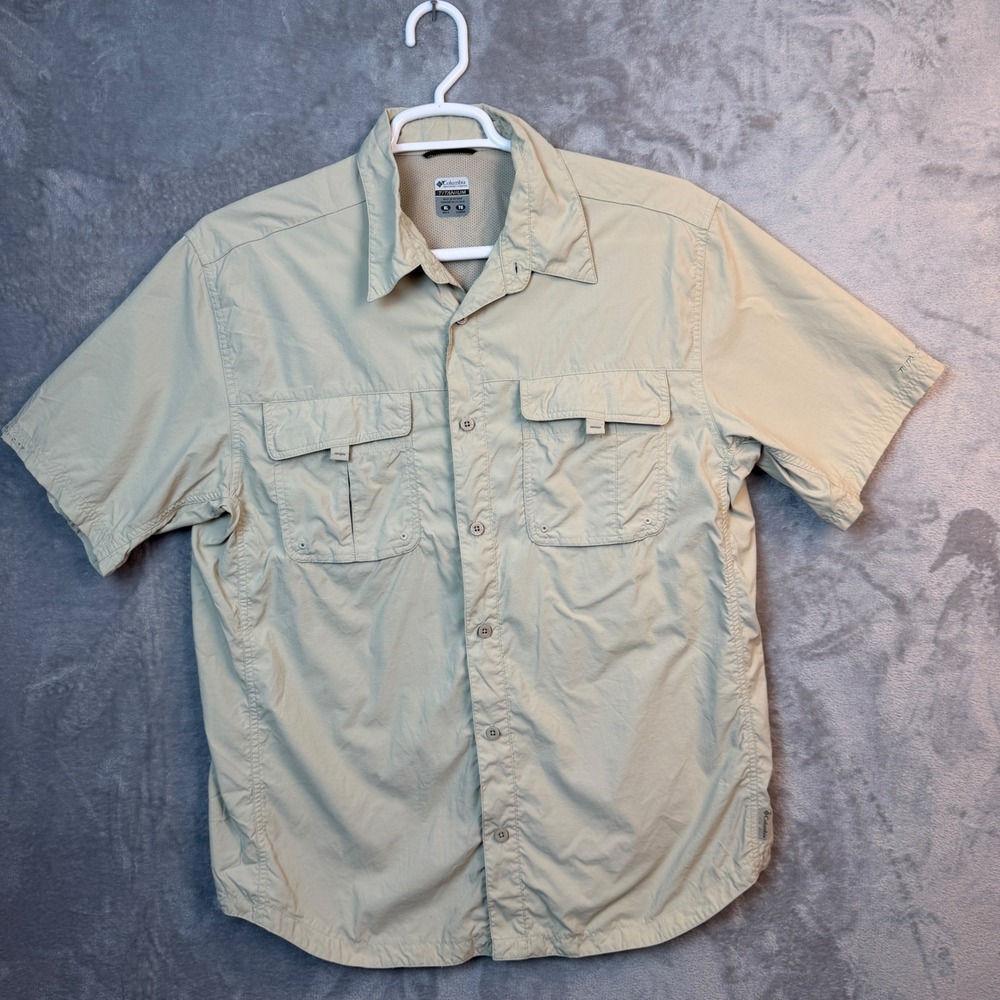 Columbia Titanium Omni-Dry Shirt Mens XL Tan Khaki Short Sleeve Hiking Fishing